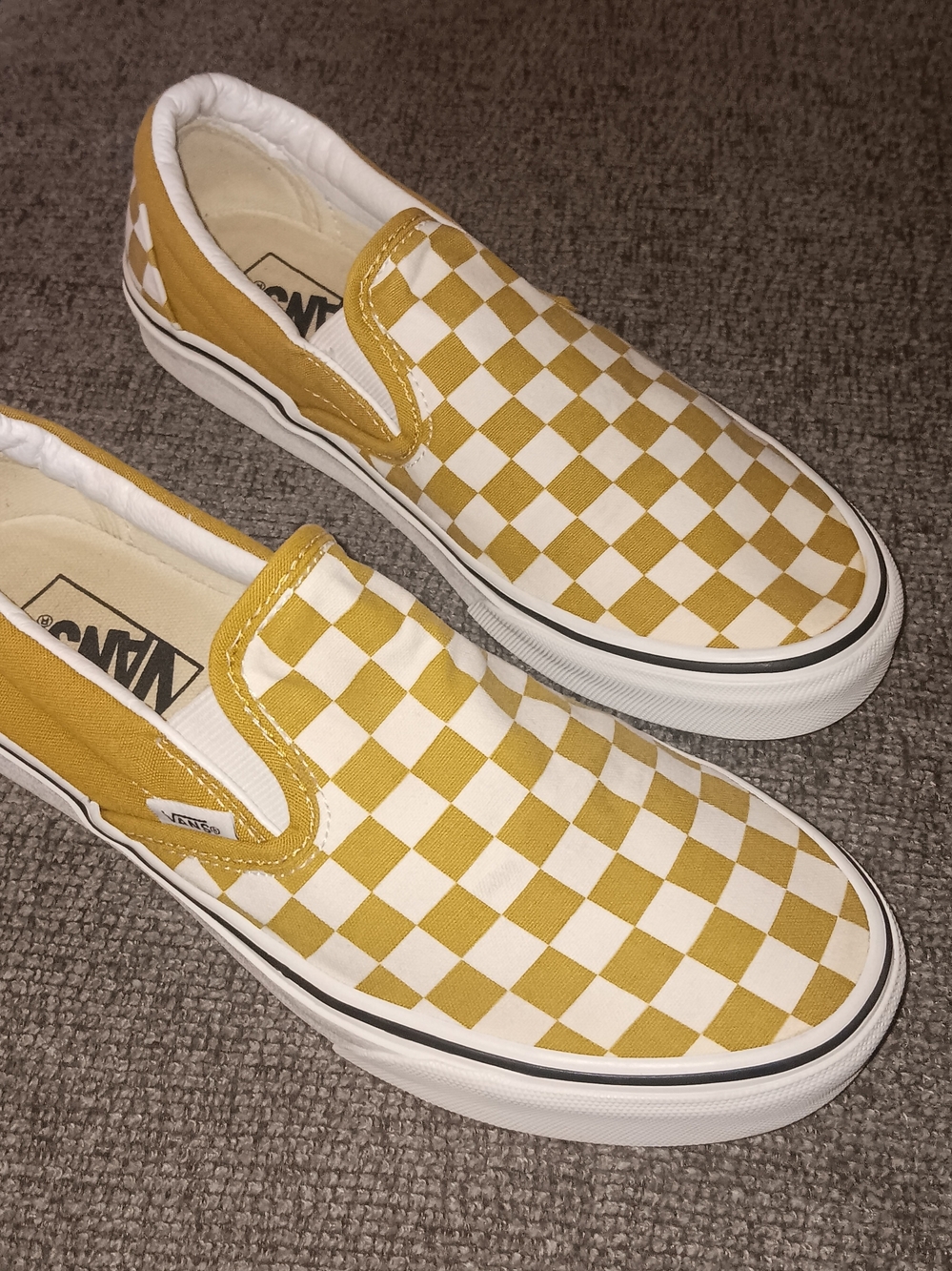 Vans Checkerboard Slip-On Sneakers in Mustard Yellow and White - Picture 3 of 4